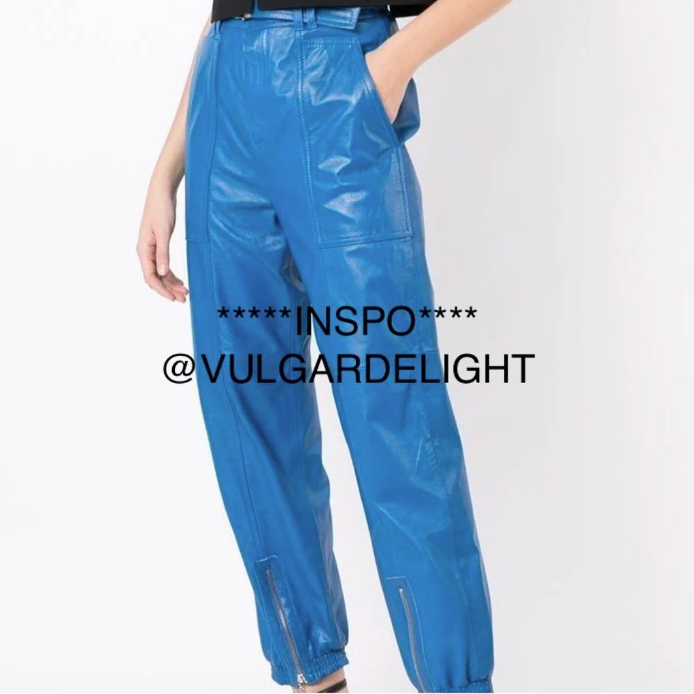 Vintage House Of Fraser Bright Blue Genuine Leather Pants High Pinch Waist 26"